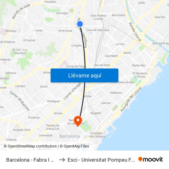 Barcelona - Fabra I Puig to Esci - Universitat Pompeu Fabra map
