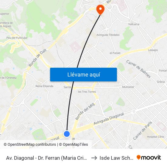 Av. Diagonal - Dr. Ferran (Maria Cristina) to Isde Law School map