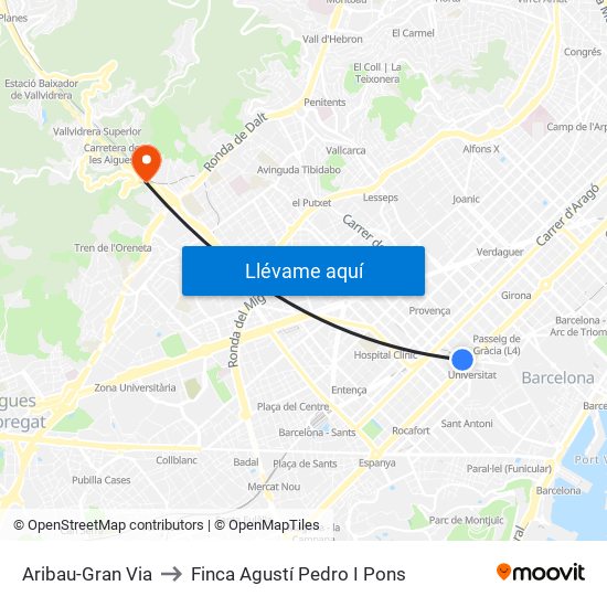 Aribau-Gran Via to Finca Agustí Pedro I Pons map
