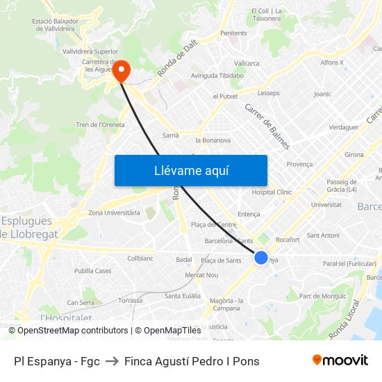 Pl Espanya - Fgc to Finca Agustí Pedro I Pons map