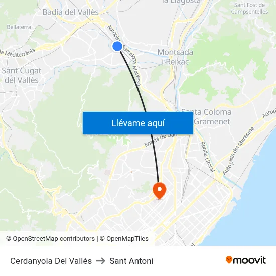 Cerdanyola Del Vallès to Sant Antoni map
