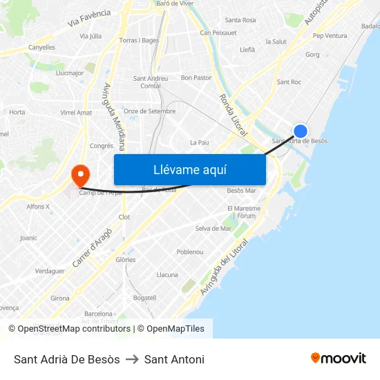 Sant Adrià De Besòs to Sant Antoni map