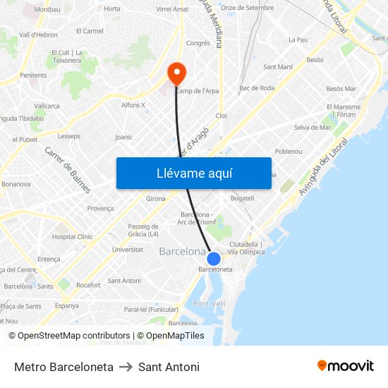 Metro Barceloneta to Sant Antoni map
