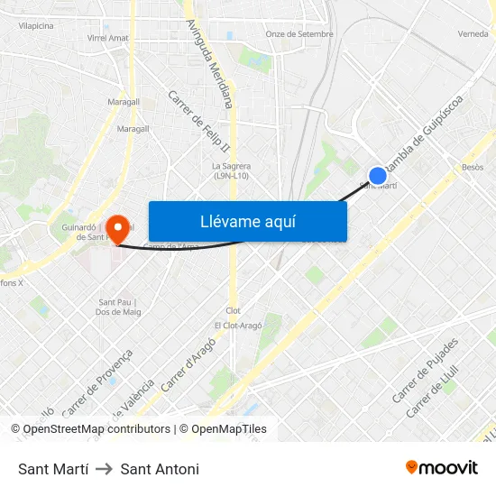 Sant Martí to Sant Antoni map