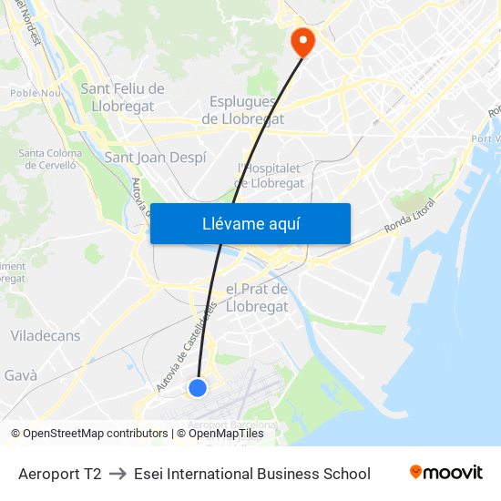 Aeroport T2 to Esei International Business School map
