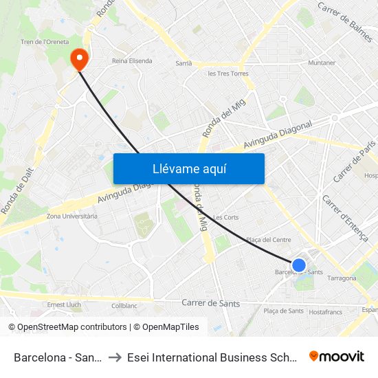Barcelona - Sants to Esei International Business School map
