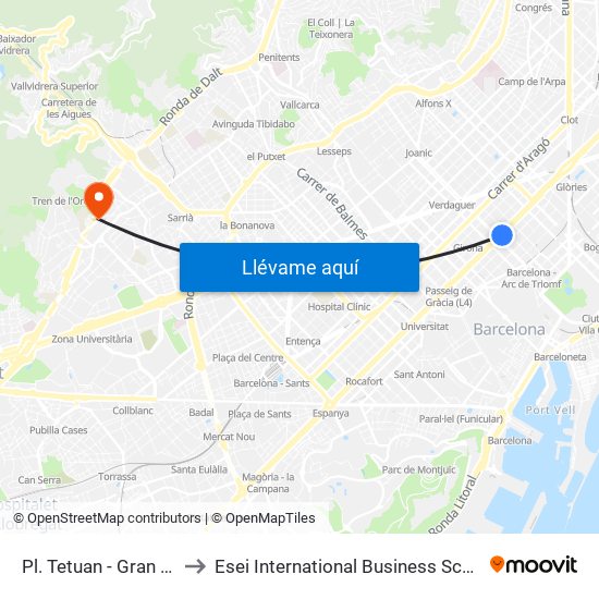 Pl. Tetuan - Gran Via to Esei International Business School map