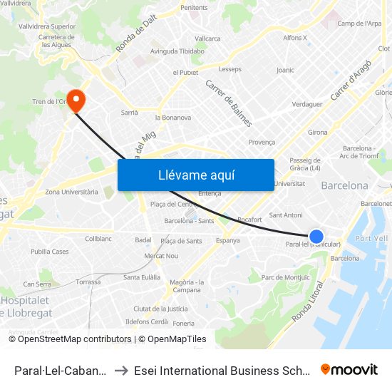 Paral·Lel-Cabanes to Esei International Business School map