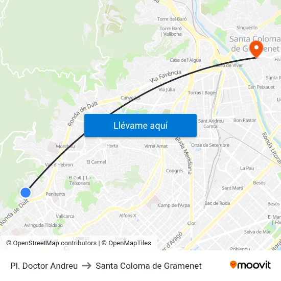 Pl. Doctor Andreu to Santa Coloma de Gramenet map