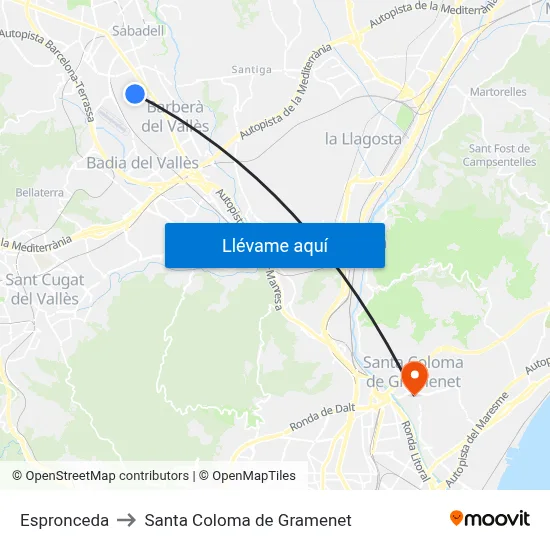 Espronceda to Santa Coloma de Gramenet map