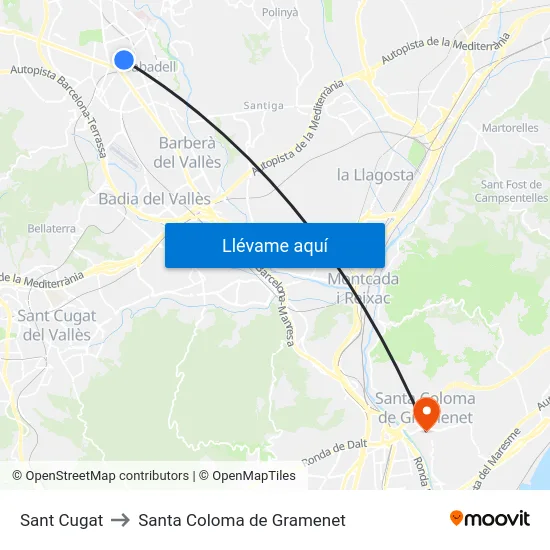 Sant Cugat to Santa Coloma de Gramenet map