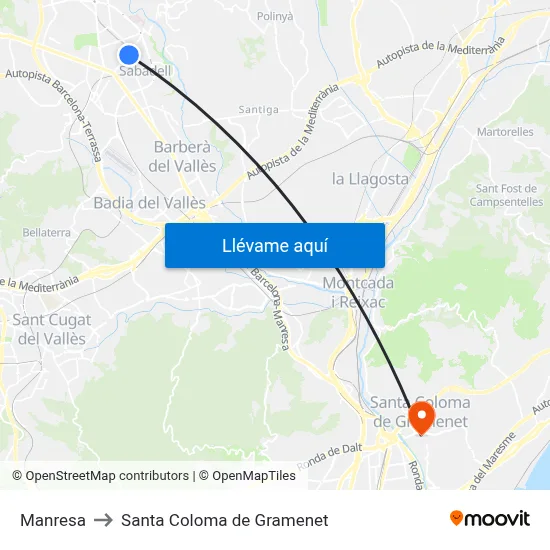 Manresa to Santa Coloma de Gramenet map