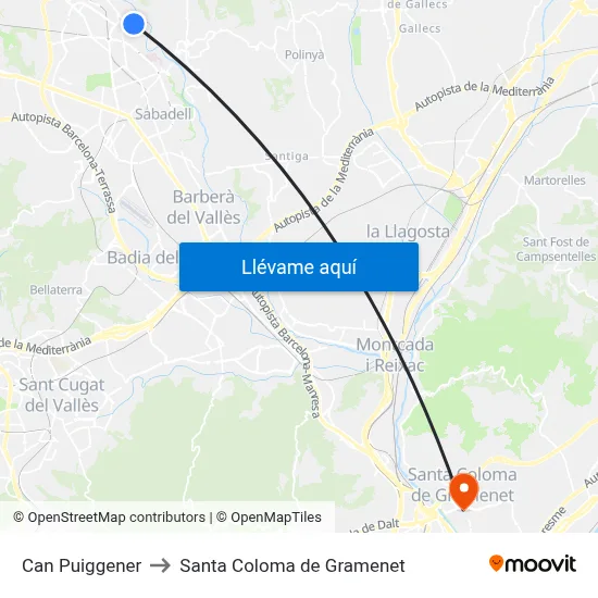 Can Puiggener to Santa Coloma de Gramenet map