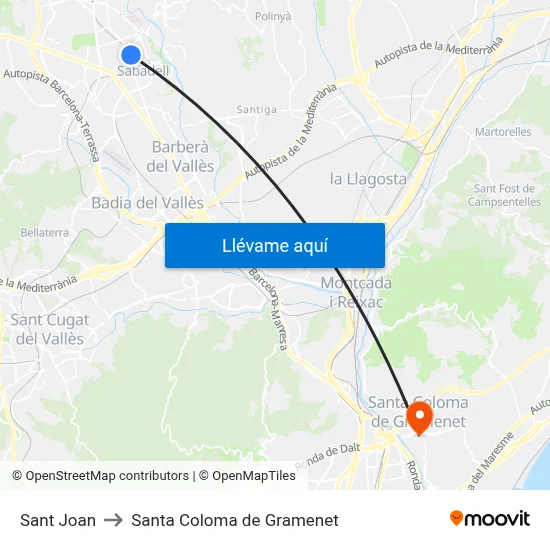 Sant Joan to Santa Coloma de Gramenet map