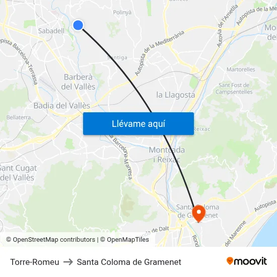 Torre-Romeu to Santa Coloma de Gramenet map