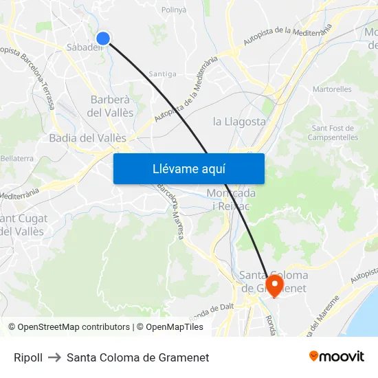 Ripoll to Santa Coloma de Gramenet map