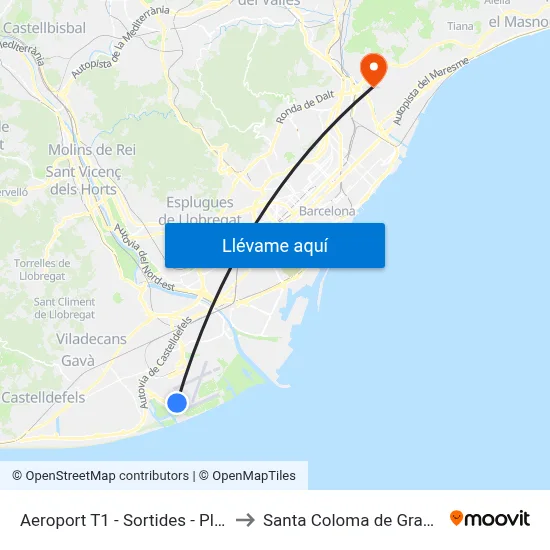 Aeroport T1 - Sortides - Planta 3 to Santa Coloma de Gramenet map