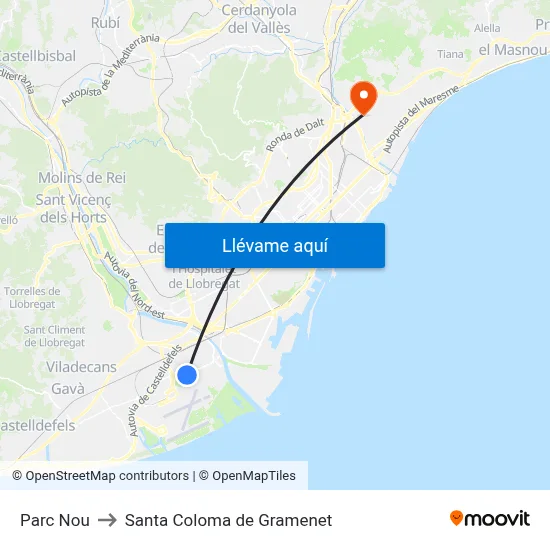 Parc Nou to Santa Coloma de Gramenet map