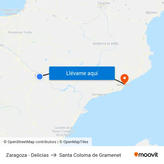 Zaragoza - Delicias to Santa Coloma de Gramenet map
