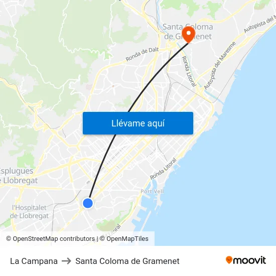 La Campana to Santa Coloma de Gramenet map