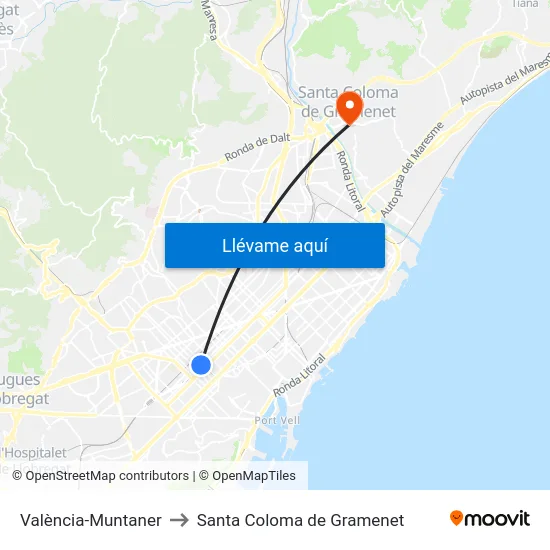 València-Muntaner to Santa Coloma de Gramenet map