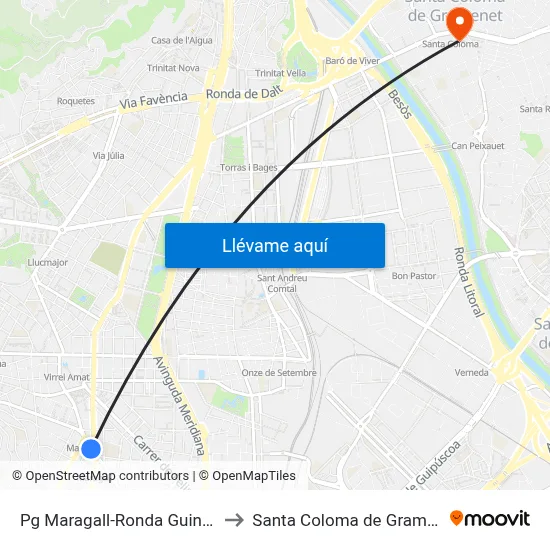 Pg Maragall-Ronda Guinardó to Santa Coloma de Gramenet map