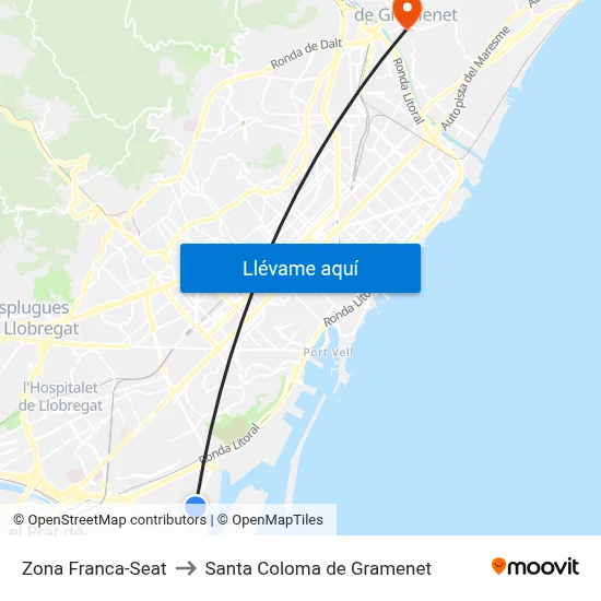Zona Franca-Seat to Santa Coloma de Gramenet map