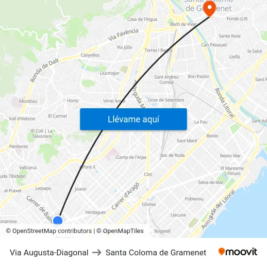 Via Augusta-Diagonal to Santa Coloma de Gramenet map