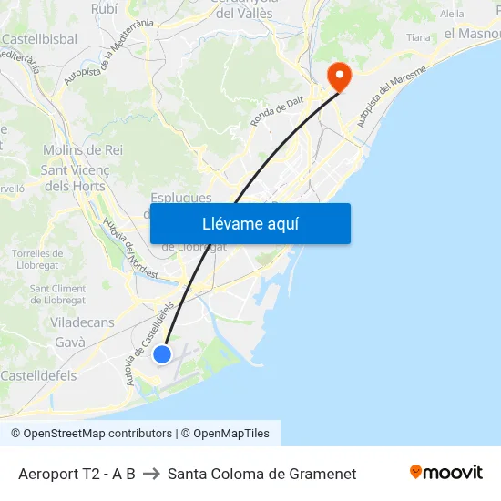 Aeroport T2 B - Sortides to Santa Coloma de Gramenet map