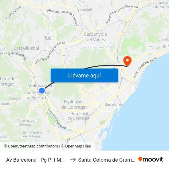 Av Barcelona - Pg Pi I Margall to Santa Coloma de Gramenet map