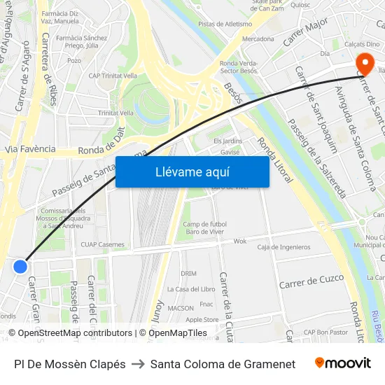 Pl De Mossèn Clapés to Santa Coloma de Gramenet map