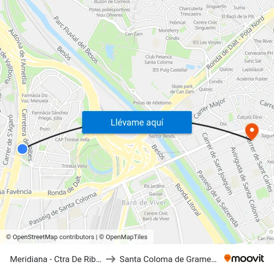 Meridiana - Ctra De Ribes to Santa Coloma de Gramenet map