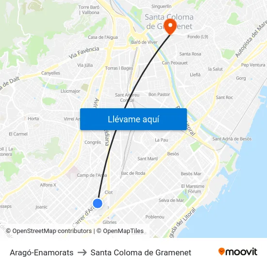 Aragó-Enamorats to Santa Coloma de Gramenet map