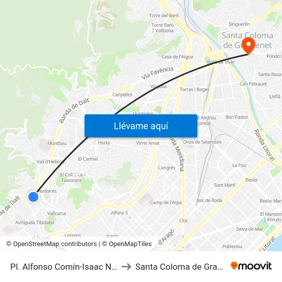 Pl. Alfonso Comín-Isaac Newton to Santa Coloma de Gramenet map