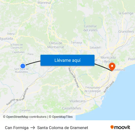 Can Formiga to Santa Coloma de Gramenet map