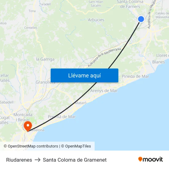 Riudarenes to Santa Coloma de Gramenet map