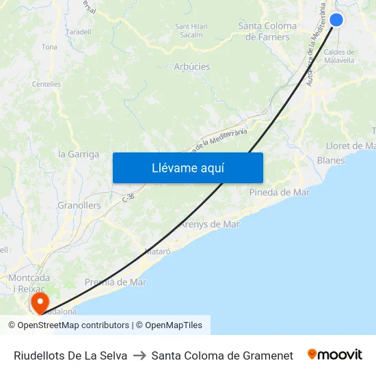 Riudellots De La Selva to Santa Coloma de Gramenet map