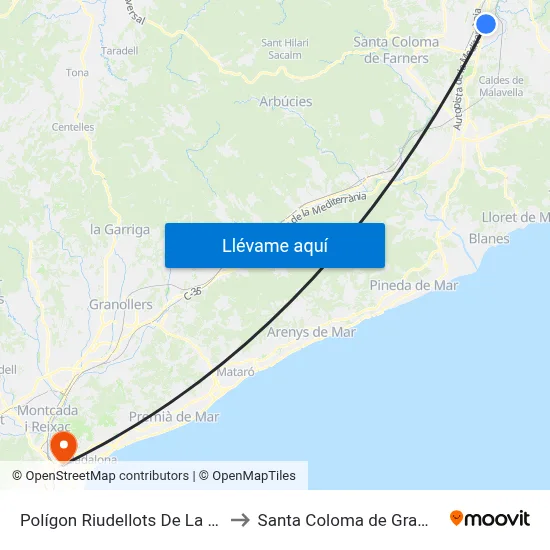 Polígon Riudellots De La Selva to Santa Coloma de Gramenet map