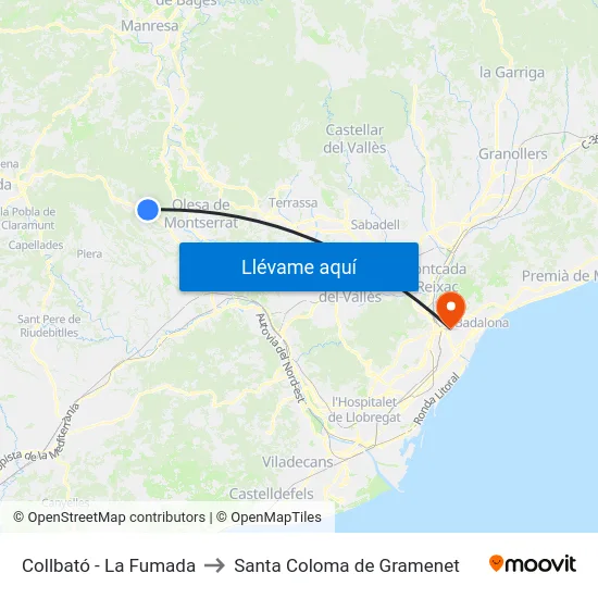 Collbató - La Fumada to Santa Coloma de Gramenet map