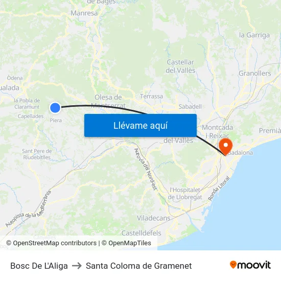 Bosc De L'Aliga to Santa Coloma de Gramenet map