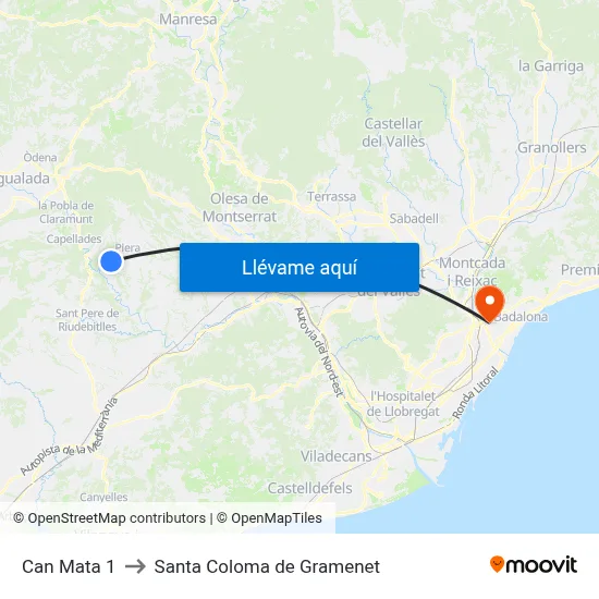 Can Mata 1 to Santa Coloma de Gramenet map