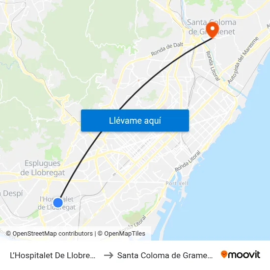 L’Hospitalet De Llobregat to Santa Coloma de Gramenet map