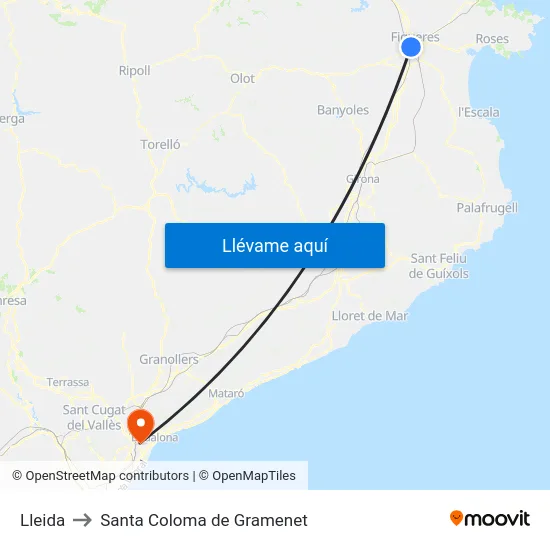 Lleida to Santa Coloma de Gramenet map