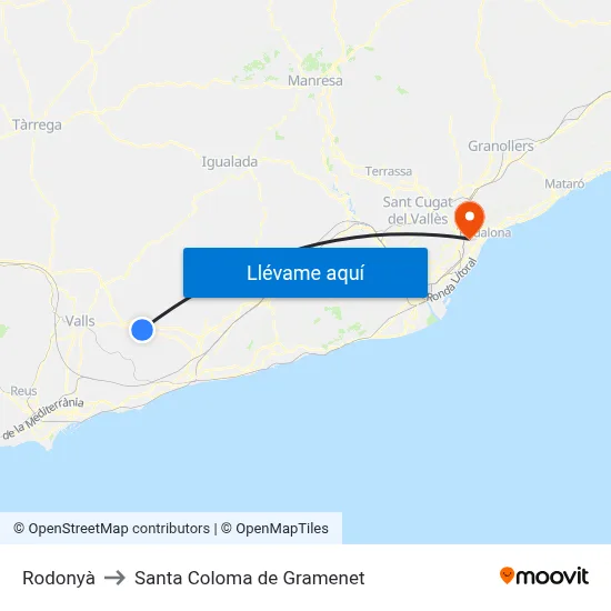 Rodonyà to Santa Coloma de Gramenet map