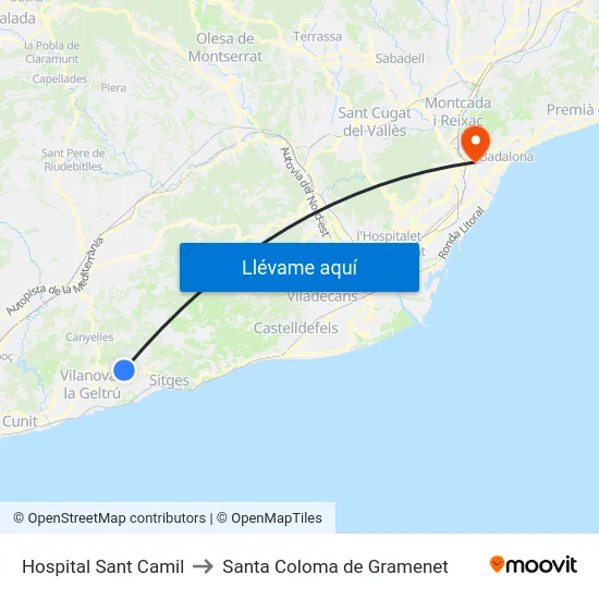 Hospital Sant Camil to Santa Coloma de Gramenet map