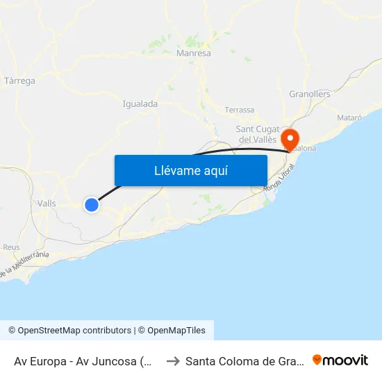 Av Europa - Av Juncosa (Mirador) to Santa Coloma de Gramenet map