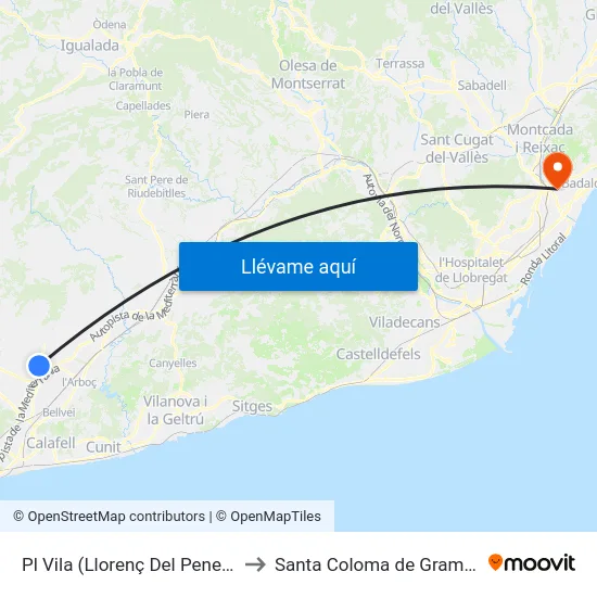 Pl Vila (Llorenç Del Penedès) to Santa Coloma de Gramenet map