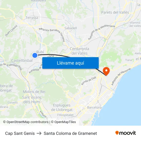 Cap Sant Genís to Santa Coloma de Gramenet map
