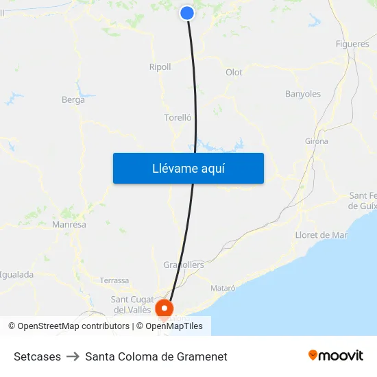 Setcases to Santa Coloma de Gramenet map