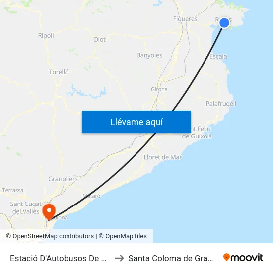 Estació D'Autobusos De Roses to Santa Coloma de Gramenet map